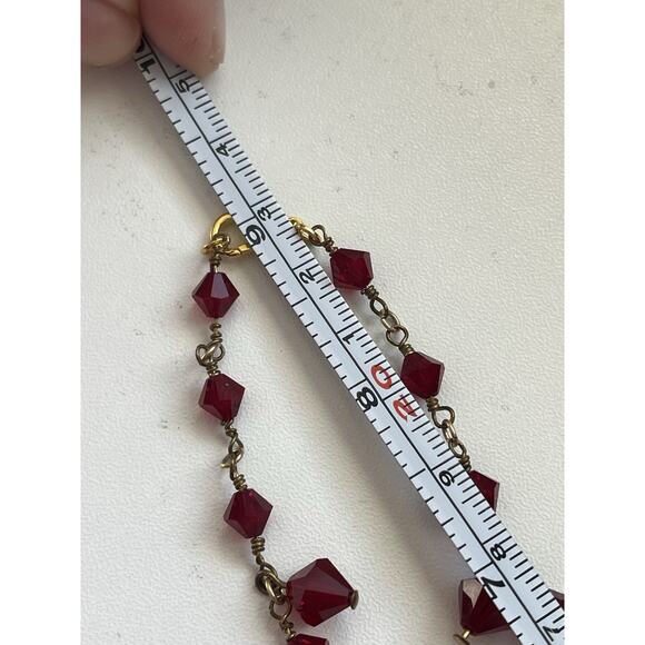 Vintage Red Crystal Faceted Beads Necklace Dangle Cha Cha Choker 18” - Picture 4 of 4